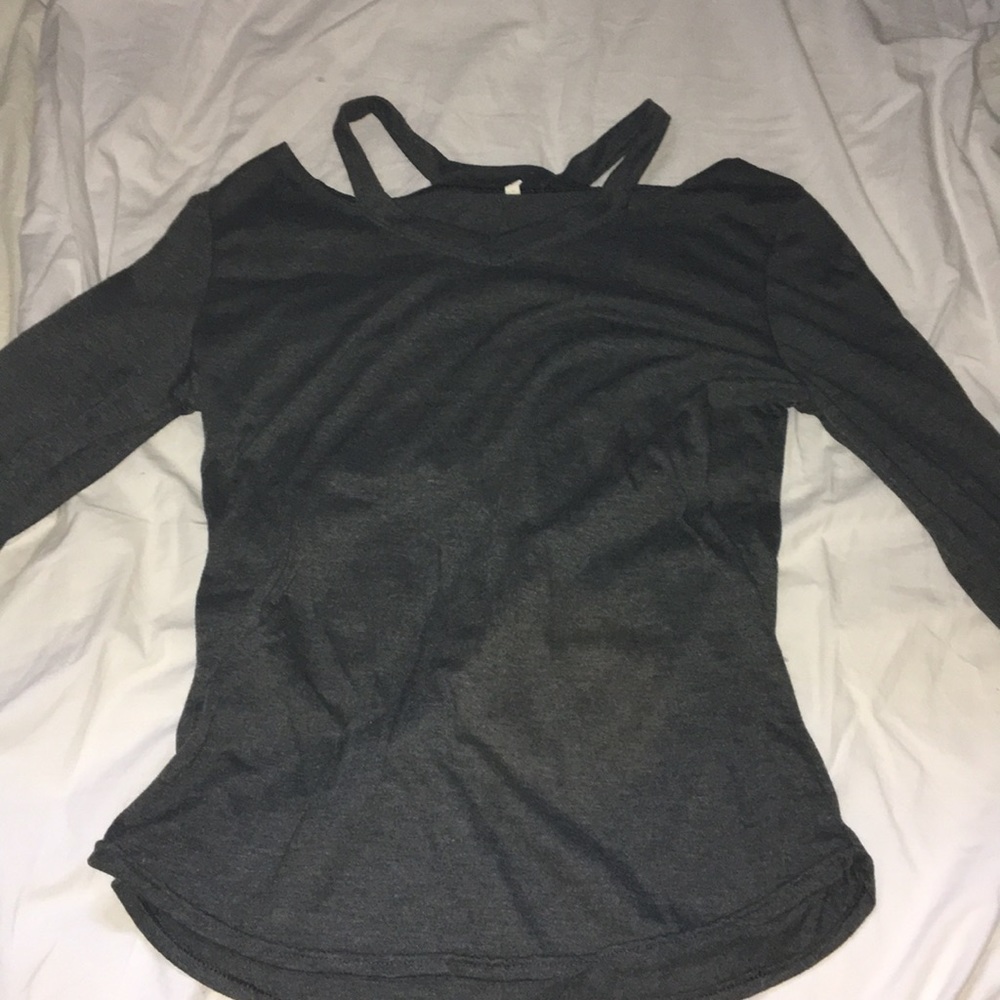 Grey cut out shoulder top